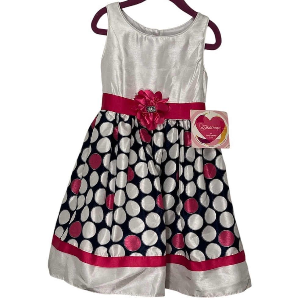 3/$30 Young-land Polka dot sleeveless dress with ribbon sash belt